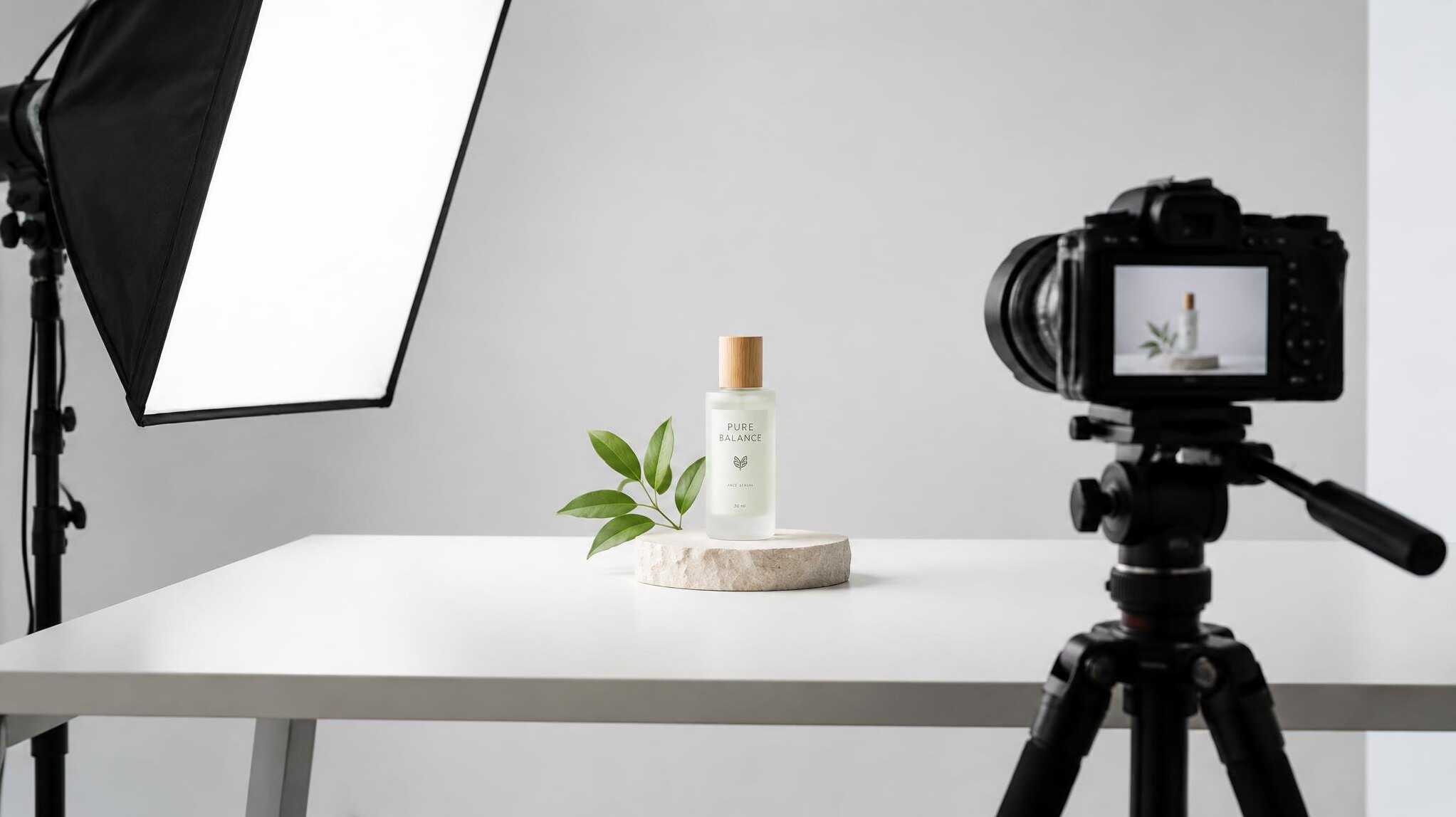 Product being filmed on a small set for a commercial video